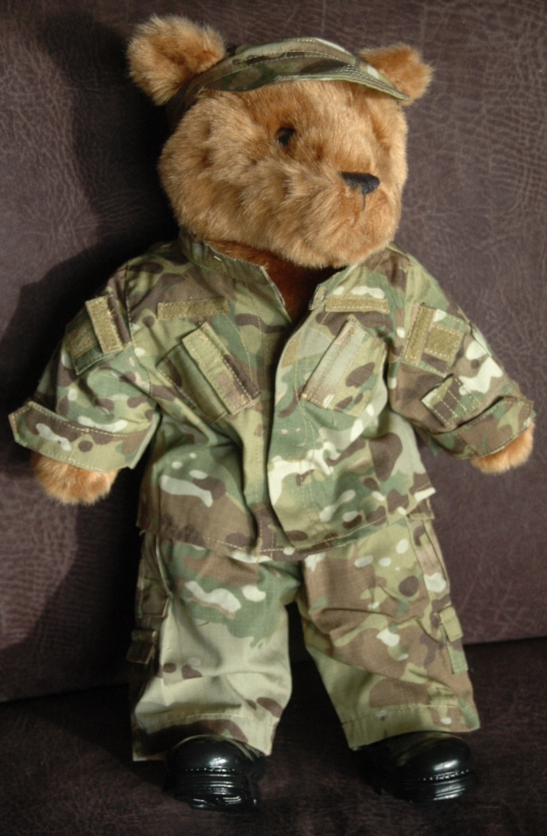 Army Teddy Bear Plush Jointed Replica UK Military Camo Uniform Helmet Dads Army 