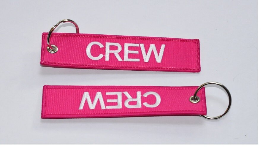 CREW embroidered keychain keyring bagagelabel color rose