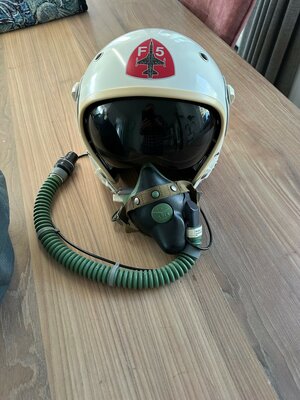 Gueneau 316 flight helmet with Ulmer oxygen mask F-5 marking Swiss Air Force