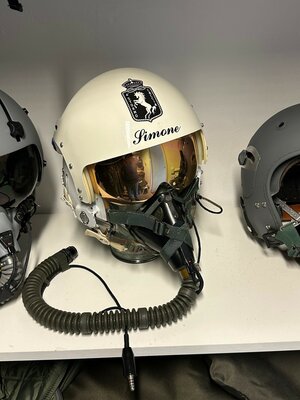 HGU-2M/P flight helmet + MBU-5/P oxygen mask 4th Stormo markings Gold Visor