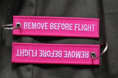 Remove Before Flight (pink) Keychain Keyring Key Chain