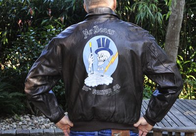 Leather A 2 Flight Jacket Usaf With 95th Fighter Squadron Mr Bones Backpainting Original Usaf Flight Jacket Size 46l The Aviation Store Net