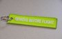 REMOVE BEFORE FLIGHT keychain keyring (light green + white letters)_