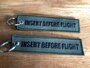 INSERT BEFORE FLIGHT embroidered keyring keychain  Military green & black letters_