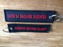REMOVE BEFORE FLIGHT embroidered keyring keychain  color black & red letters_